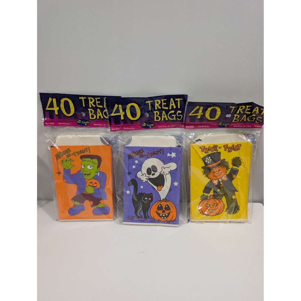 Vintage 1995 Fun World Halloween Treat Bags 3 Packs 120 Total Frankenstein Ghost